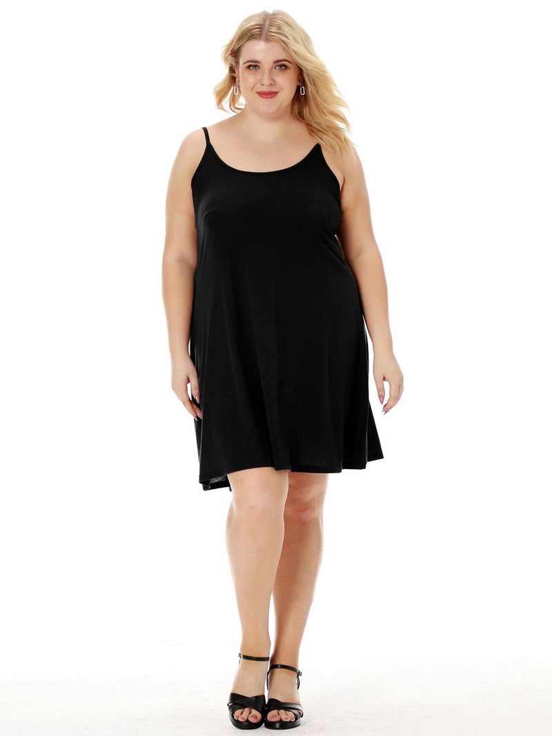 7th Element Plus Size Slip Dress for Women Under Dresses 2026 Spaghetti Strap Cami Camisoles Sun Tank Sleeveless Sundress(Black,3X) - Image 2